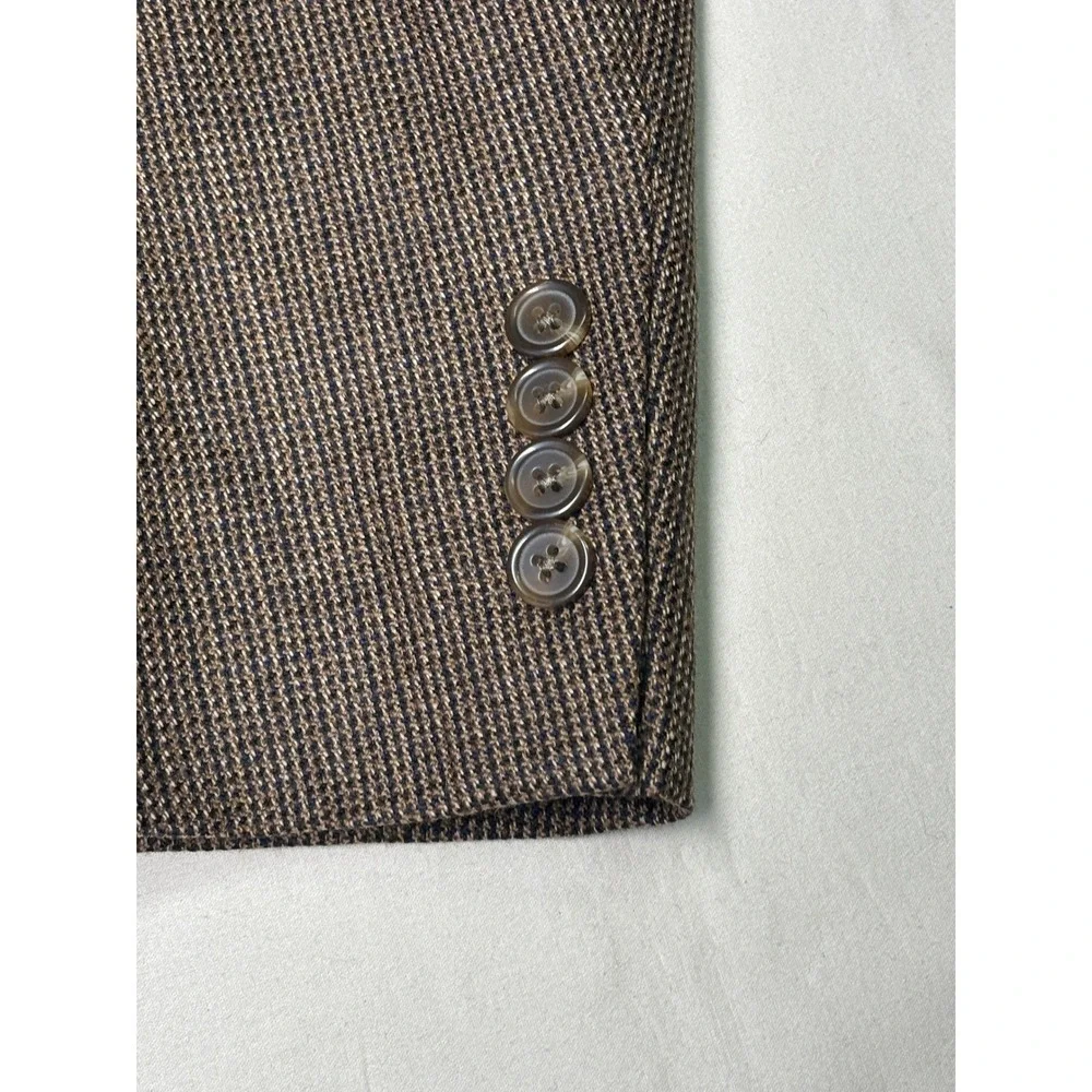 Stafford Essentials Classic Fit Wool Blazer Brown Herringbone Elbow Patches‎ 44L